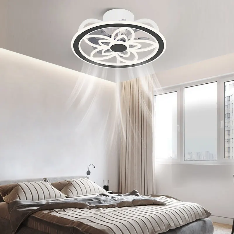 Nordic em forma de Flor Ventilador de Teto, Luz de Restaurante o Ventilador com LED de Luz Simples, Sala de estar, Quarto Smart Lustre Ventilador de Teto Luz