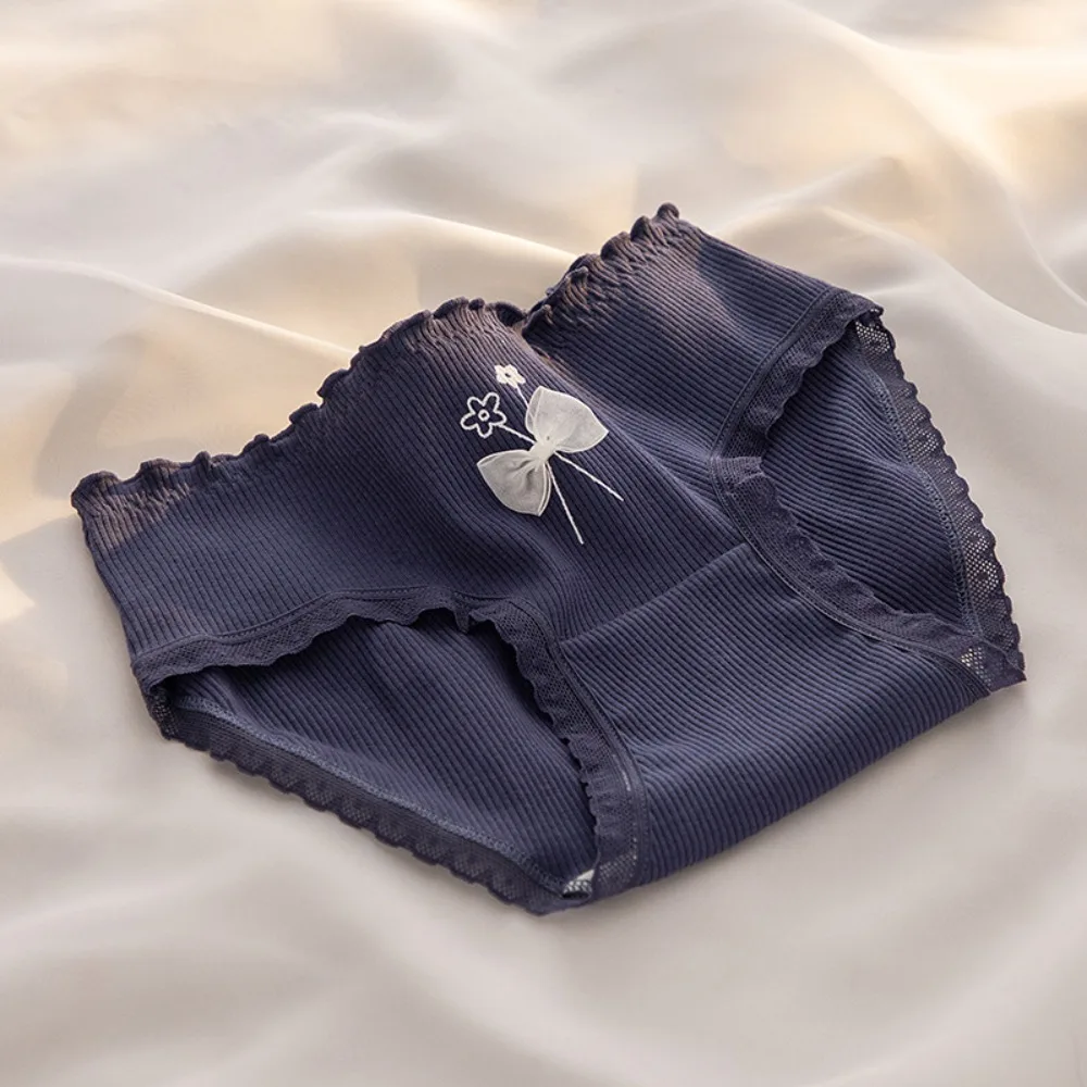 O Estilo japonês de Algodão Calcinha Para as Mulheres Flor de Impressão Babados Cuecas Meados de cintura Calcinha Linda Respirável Feminino Cuecas