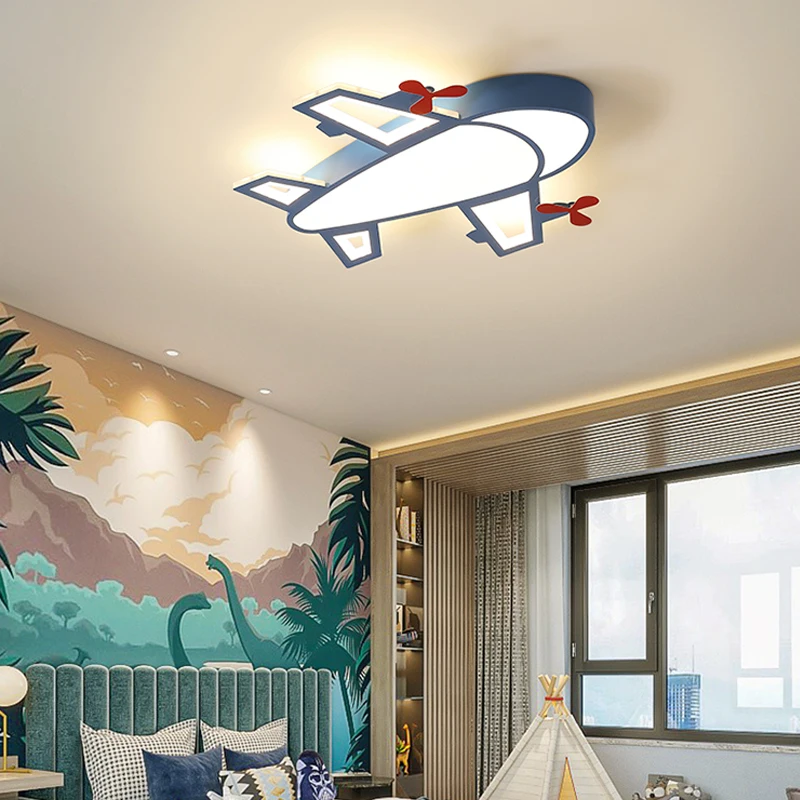 O quarto das crianças lâmpada moderna e simples, lâmpada de teto led personalidade criativa azul avião quarto menino menina dos desenhos animados de lâmpadas