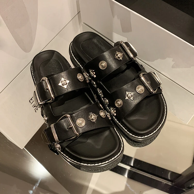 Projeto personalizado de Fadas Sapatos de Couro Genuíno de Metal Decoração de Mulheres Chinelos de quarto Confortável, de Espessura Inferior Sapatos ao ar livre