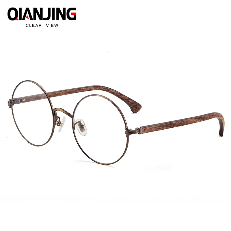 QianJing Vintage Retro Rebite Óculos De Armação Homens Mulheres Bambu De Madeira Miopia Prescrição Óptica, Óculos Com Armação Para Lente Clara