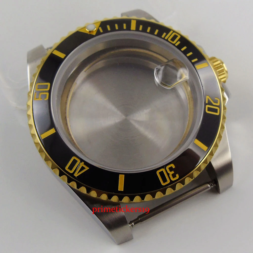 Quente 40mm caixa de Relógio de Ouro, Revestido de Moldura de Vidro Safira Com lente de Ajuste ETA 2836 Movimento MIYOTA