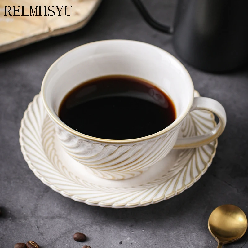 RELMHSYU Estilo Japonês Simples de Cerâmica Xícara de Café E Pires de Alta Temperatura Underglaze de Chá de Leite em Caneca Copa do Conjunto de Copos