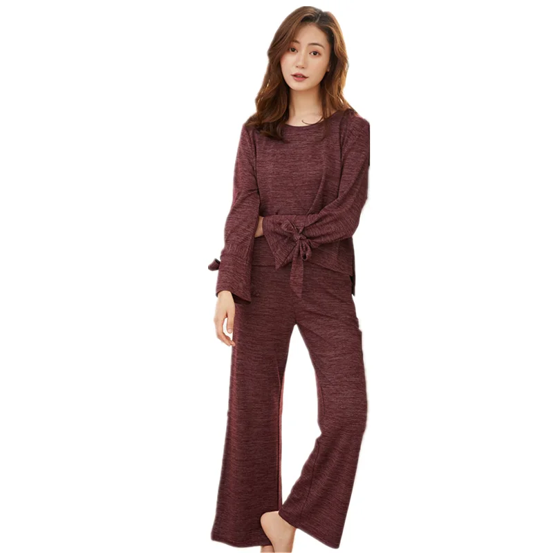 Senhoras Algodão Slub Pijama Conjunto De Mulheres Loungewear Casual Mulheres Pijama Que Pode Ser Usado Fora