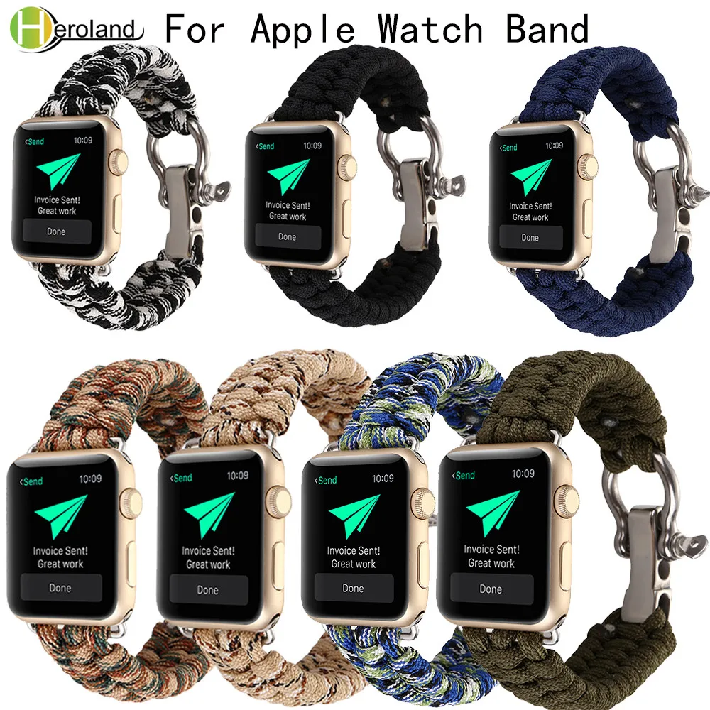 Tecido de Corda de nylon, correia de relógio para a Apple faixa de Relógio de 42mm de 38mm de Sobrevivência ao ar Livre para Correia de pulso com o Apito para o iwatch 4/3/2/1 correia