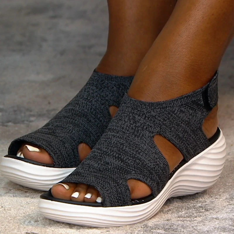 Trend Casual Mulheres Sandálias De Espessura Inferior Exterior Usar Sapatos Oco Confortável Respirável Peep Toe Tênis Zapatillas Mujer
