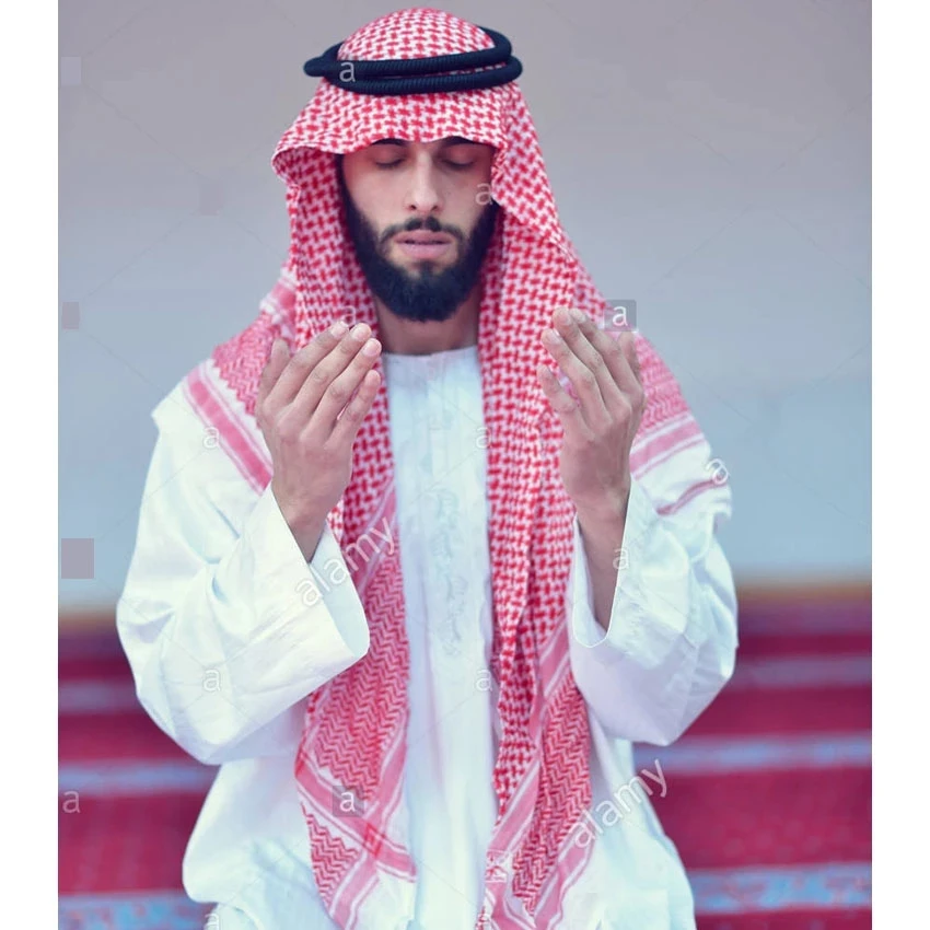 Vestuário islâmico Homem Saudita árabe de Dubai Trajes Tradicionais Muçulmanos Acessórios Turbante Orando Chapéu Xadrez Lenço de Cabeça, 135*135 cm