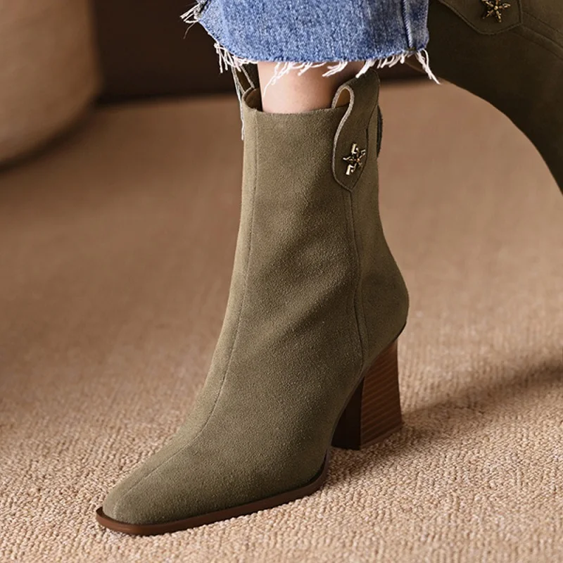 Vintage maduro dedo do pé quadrado de 6cm de alta espessura calcanhar de volta zipper manter quente de outono inverno office artesanal de mulheres ankle boot GN31 MUYISEXI