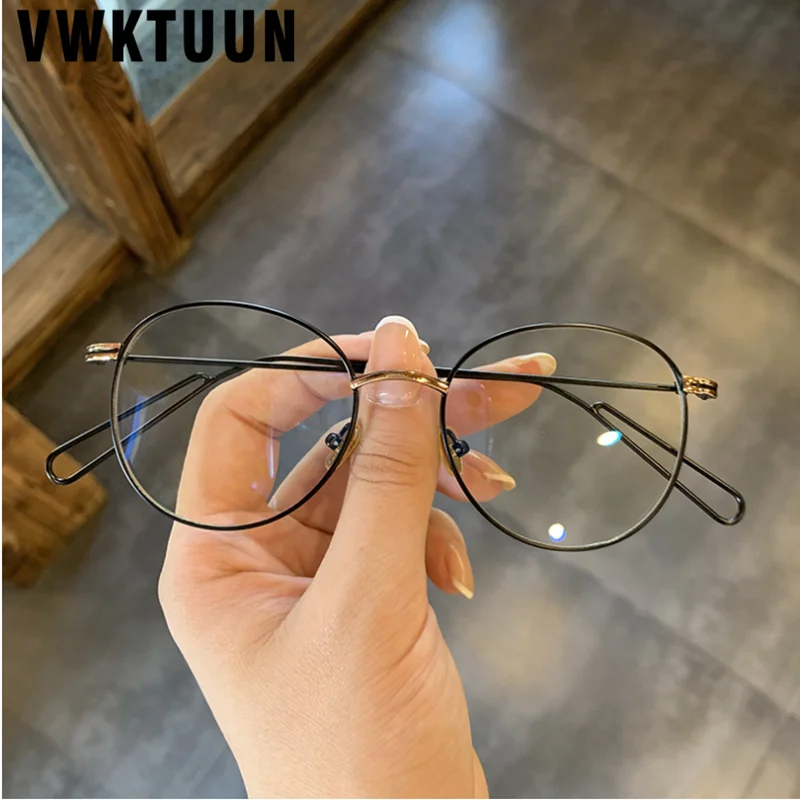 VWKTUUN Anti Azul Raio de Luz Óculos Redondo de Armações de Óculos masculino de Óptica Fina Armação de Liga de Armações de Óculos de Prescrição