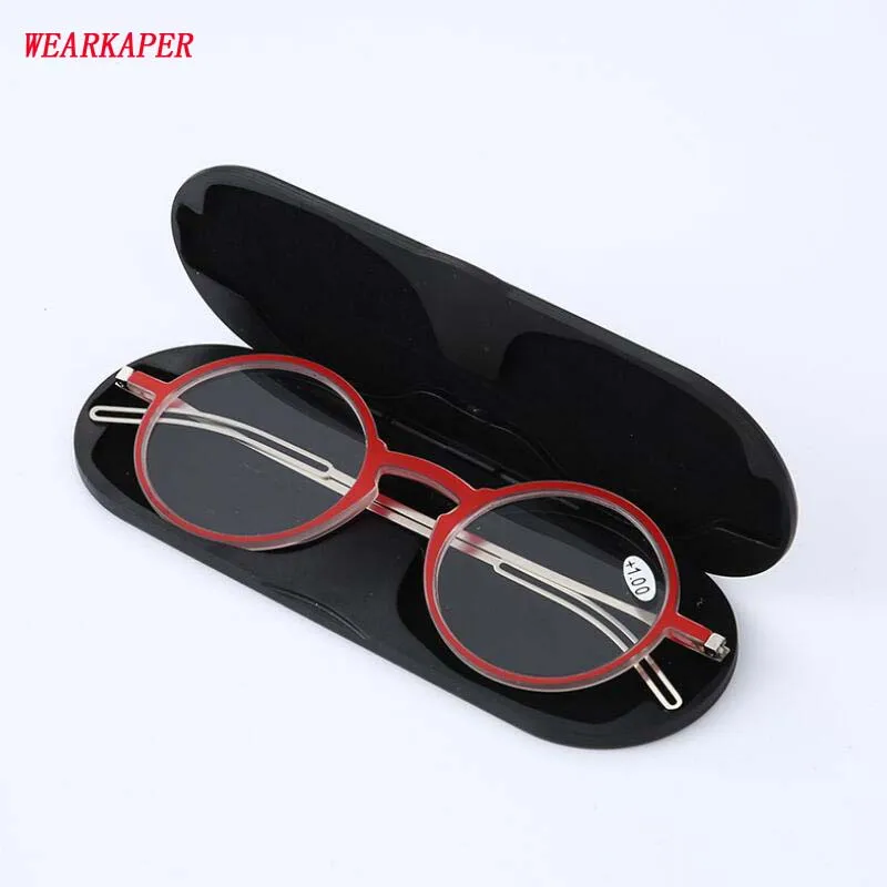 WEARKAPER Silm Óculos Redondo quadros Tr90 óculos de leitura +alumínio magnético caso de Dobramento com Presbiopia Eyeglasse 1.0-3.5